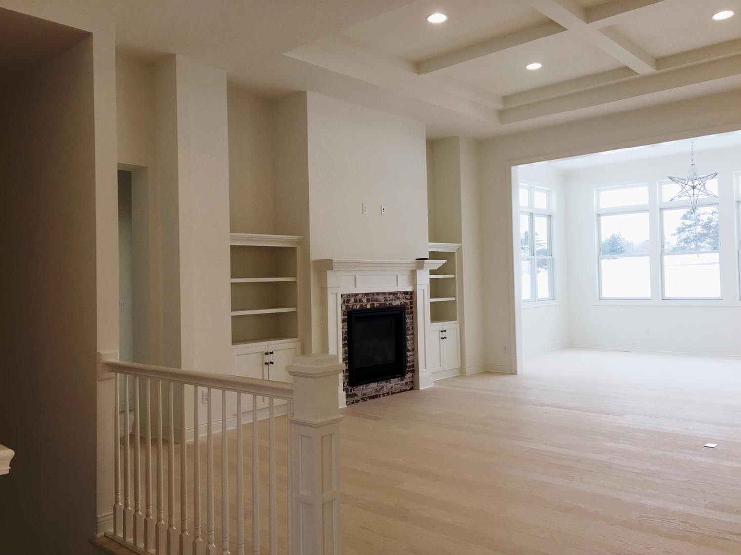 there is a fireplace in the middle of the room