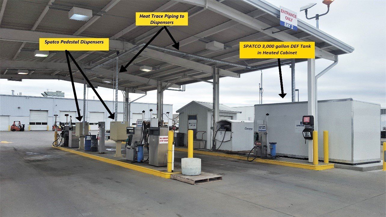 A gas station with a yellow sign that says ' empty ' on it