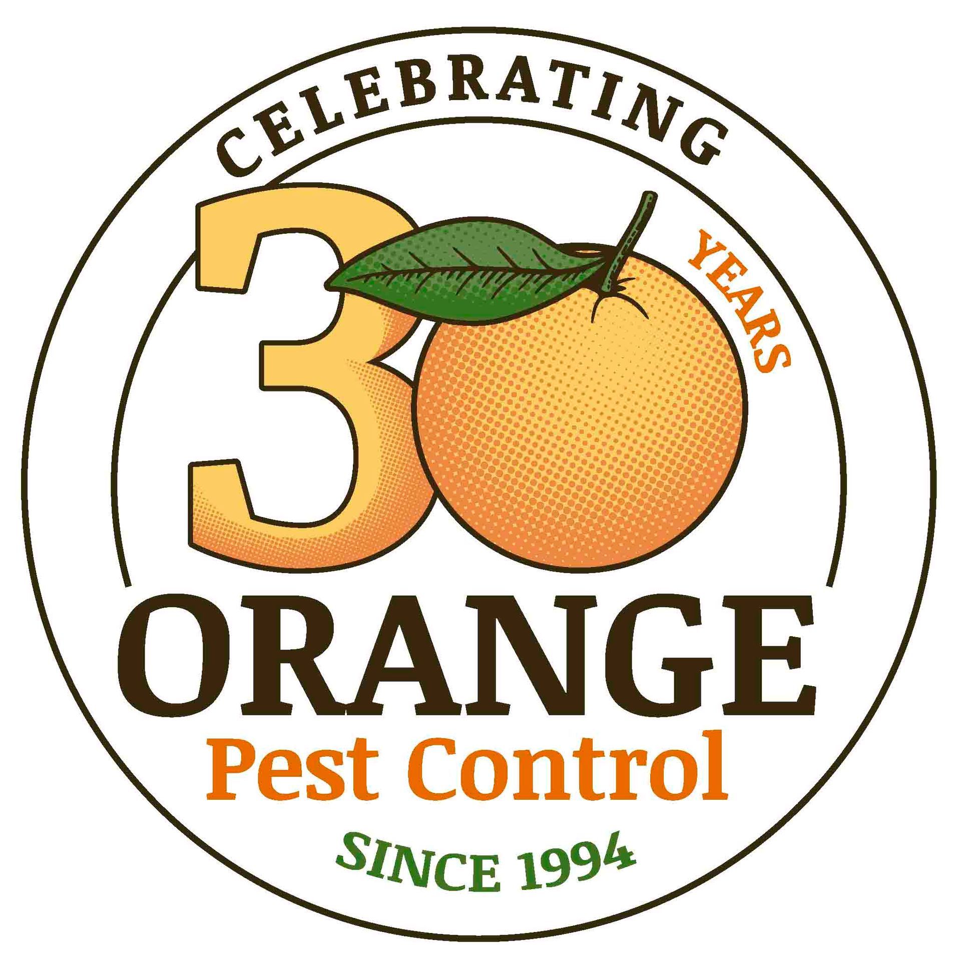 a logo for orange pest control celebrating 30 years since 1994