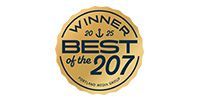 Gold award badge reading “Winner 2014 Best of the 207” with a black striped border
