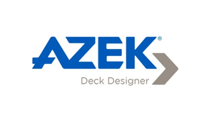 AZEK logo with blue text AZEK and a gray arrow, Deck Designer text below.