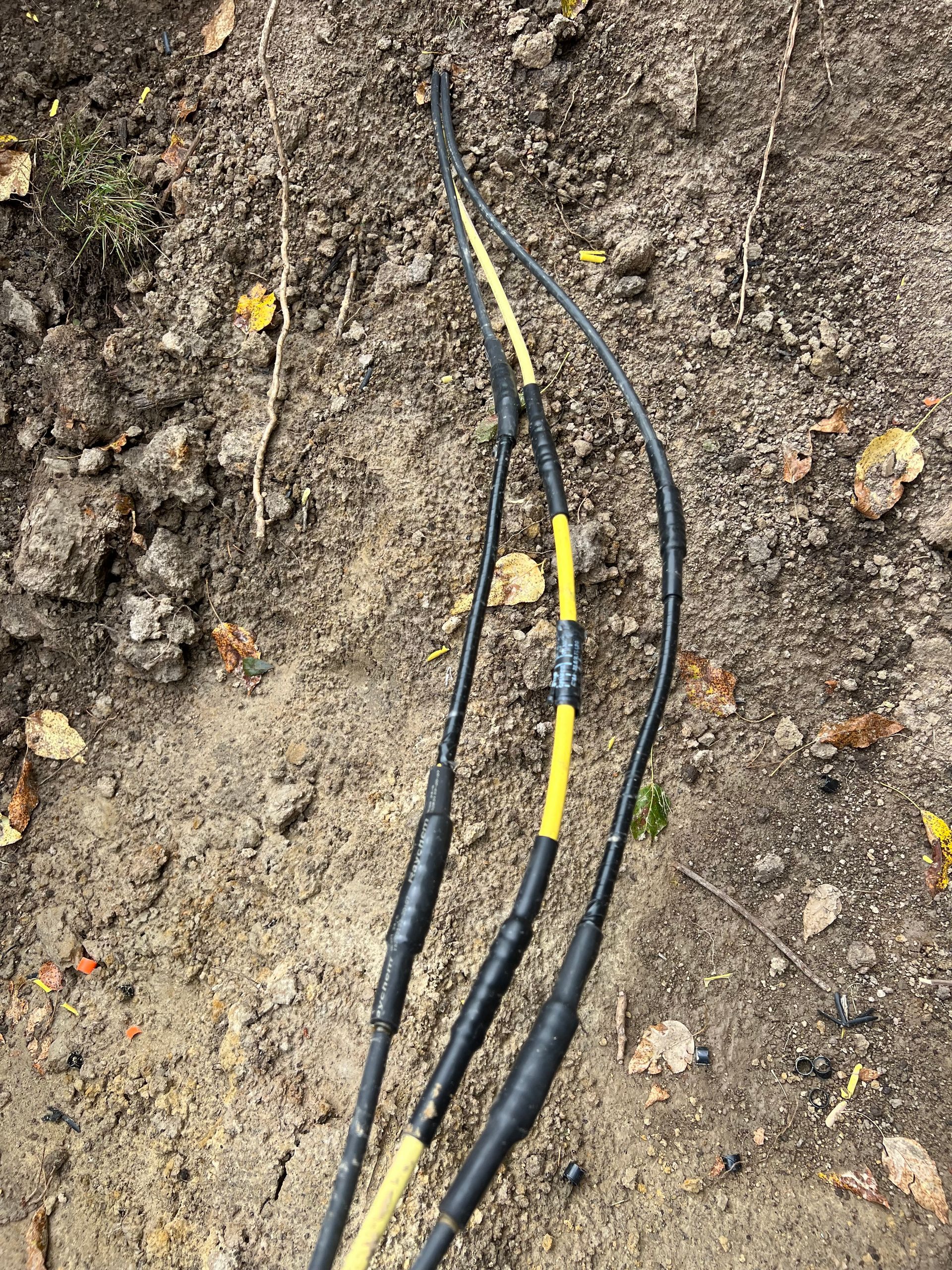 A bunch of wires are laying on the ground.