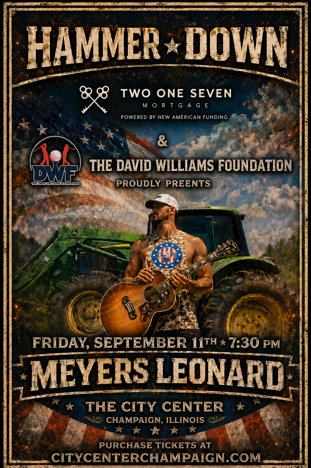 Hammer Down wrestling poster for Two Chev Seven and Meyers Leonard at The City Center, Friday 9/18 7:30 PM