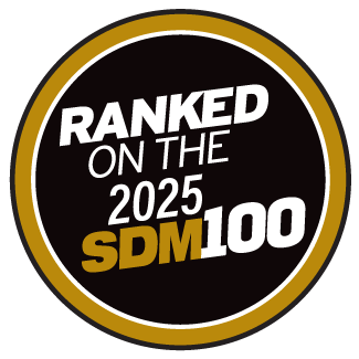 A sticker that says ranked on the 2025 sdm100