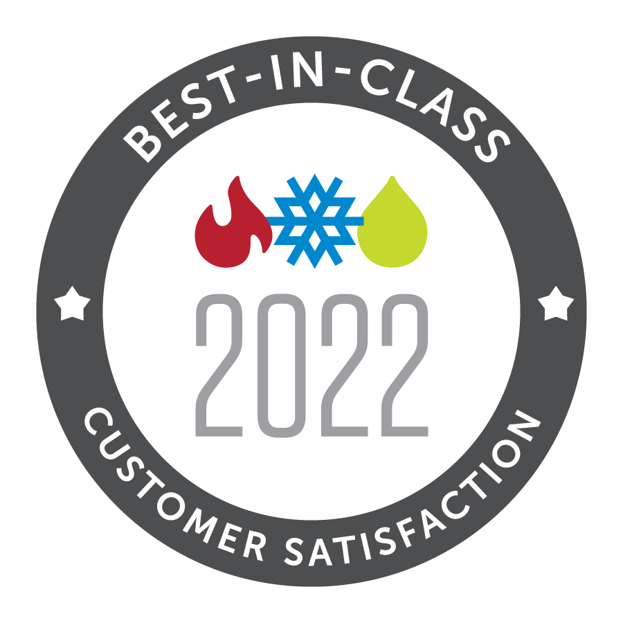 A 2022 Best-in-Class Customer Satisfaction award badge featuring red flame, blue snowflake, and green drop icons.