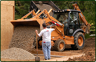 Excavation truck releasing the gravels
