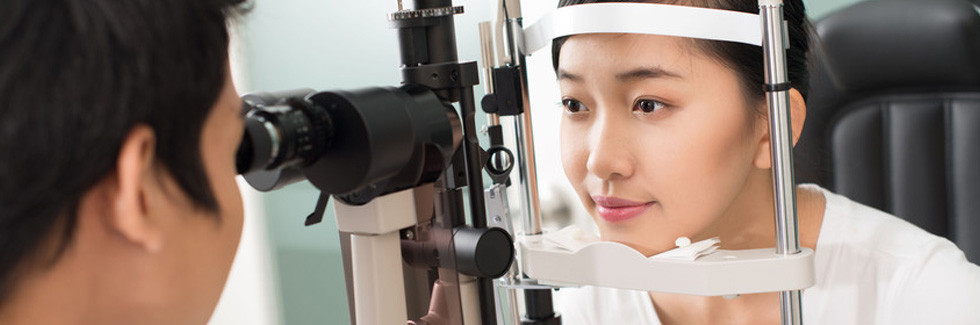A patient having an eye exam