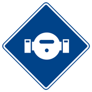 A blue diamond shaped sign with a white circle and the word ioi on it