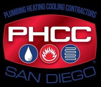 A logo for phcc san diego plumbing heating cooling contractors