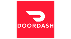 The doordash logo is a red square with a white arrow on it.