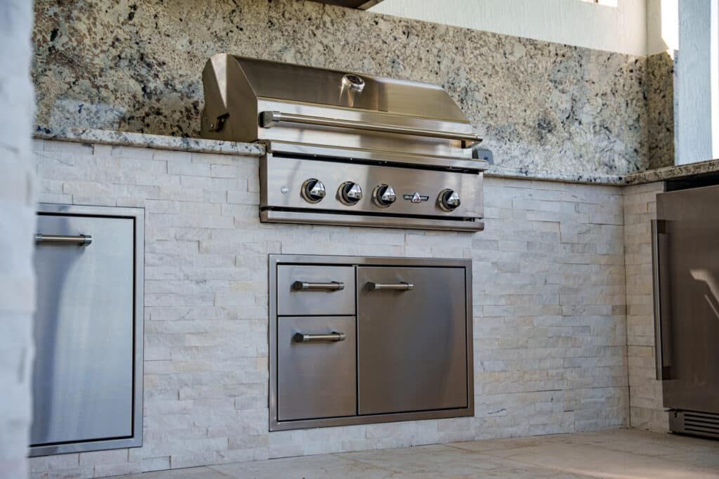 A clean stainless steel grill installed by Paradise Outdoor Kitchens in Jupiter, FL