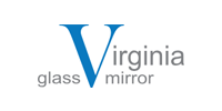 Logo for Virginia Glass Mirror, with a large blue