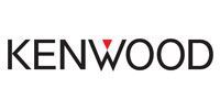 The logo for kenwood is black and red with a red heart in the middle.