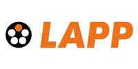 The logo for lapp is orange and black with a black circle in the middle.