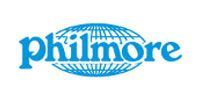The philmore logo is blue and has a globe on it.