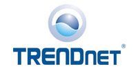 The trendnet logo is blue and white with a blue ball in the middle.