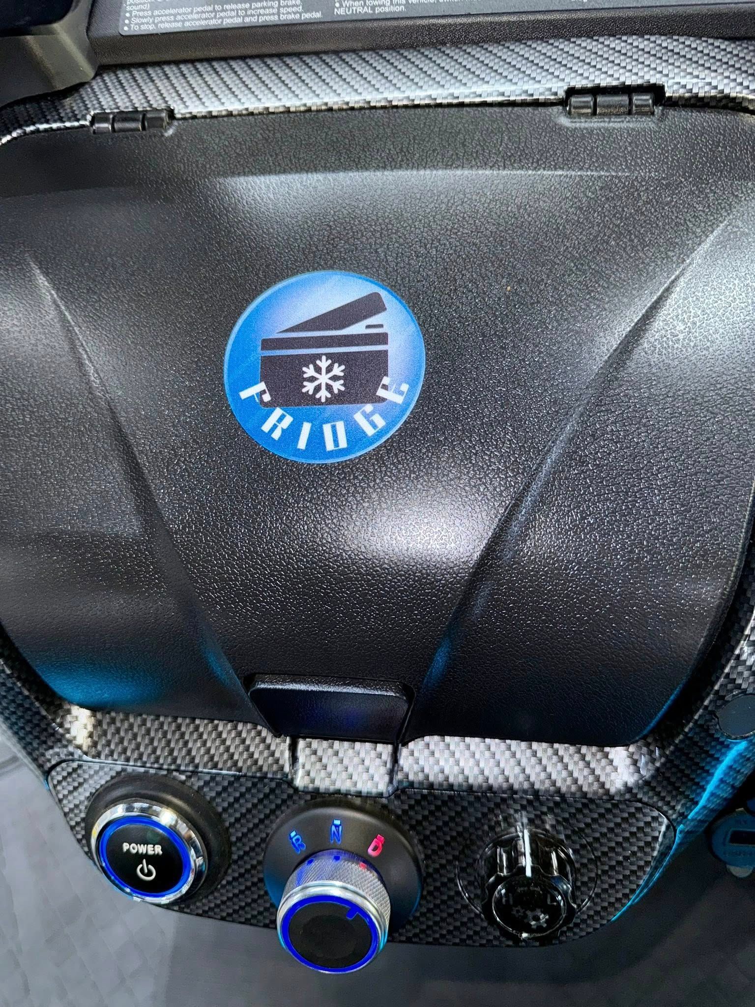 Dashboard with blue and silver controls and a