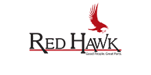 A red hawk logo with a red hawk flying in the background.