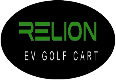 RELION EV Golf Cart logo in green and white on a black oval background