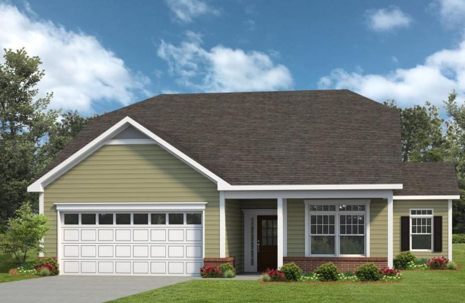 an artist 's impression of a house with a garage and a porch .