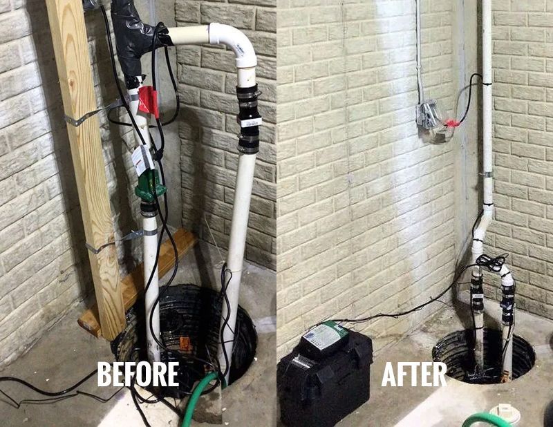 Before and after sump pump repair
