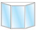 A drawing of a bay window with three panes of glass.