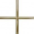 A close up of a metal cross on a white background.