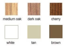 A picture of different types of wood including medium oak , dark oak , cherry , white , tan and brown.