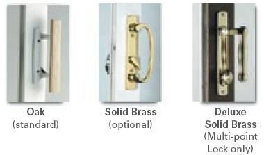 Three different types of sliding glass door handles are shown.