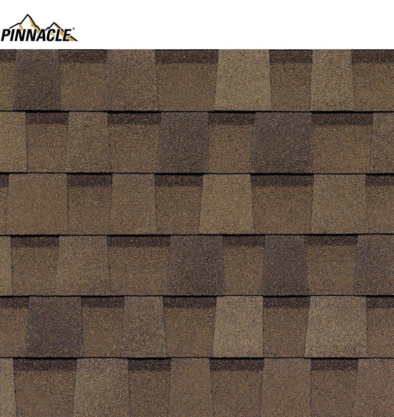 A close up of a pinnacle shingle roof