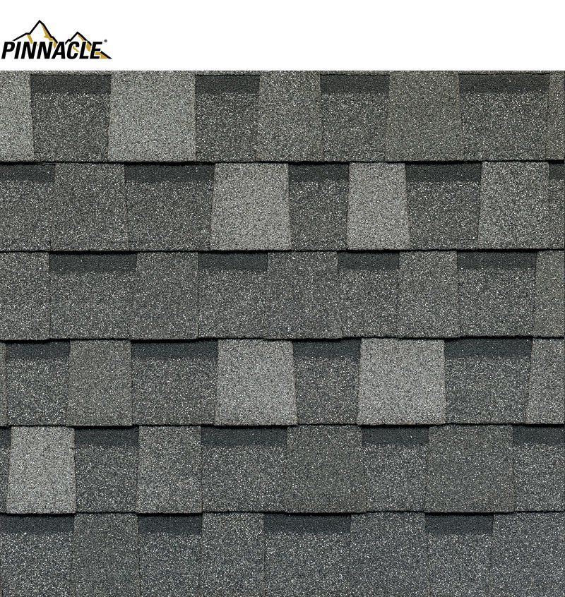 A close up of a pinnacle shingle roof