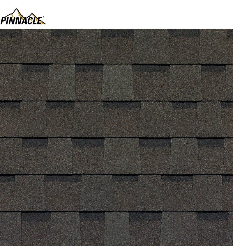 A close up of a pinnacle shingle roof