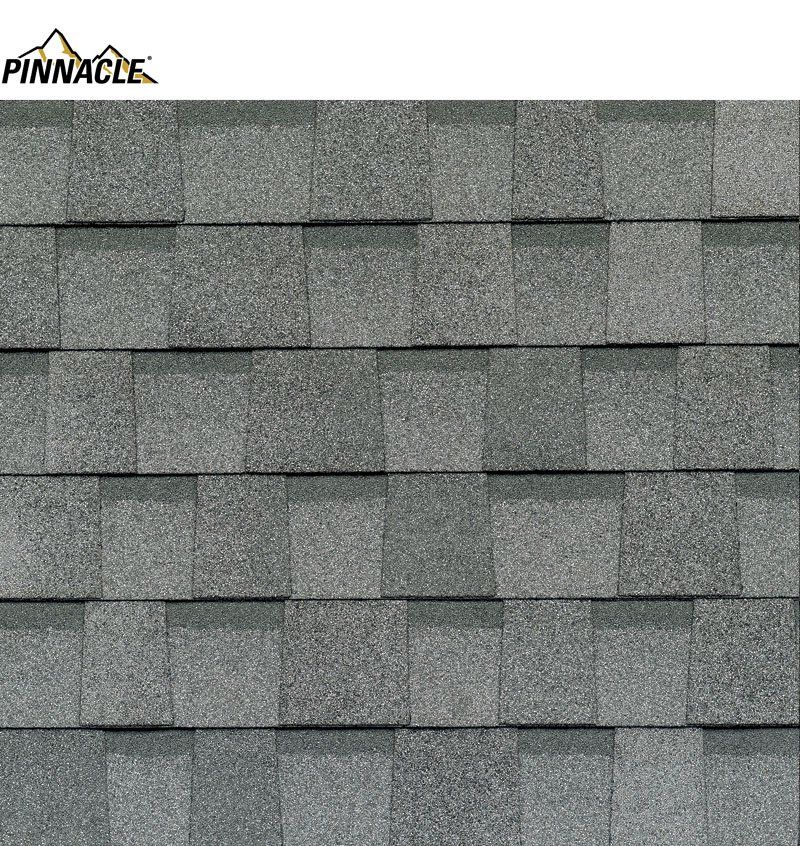 A close up of a pinnacle shingle roof