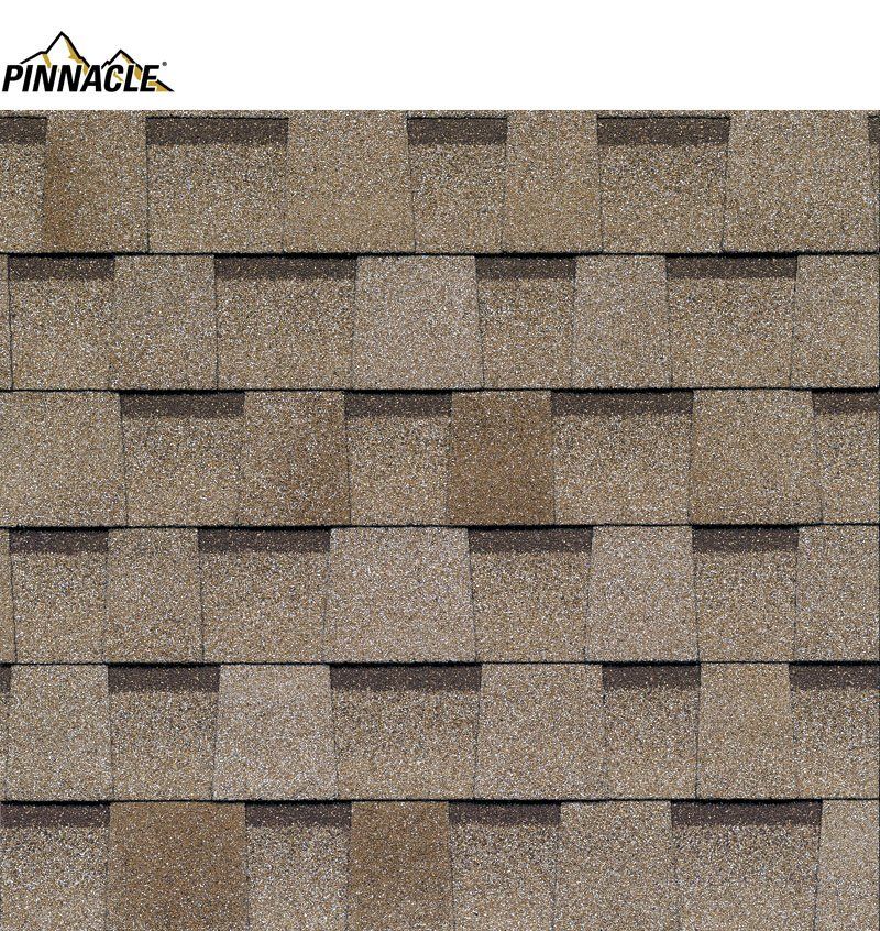 A close up of a pinnacle shingle roof