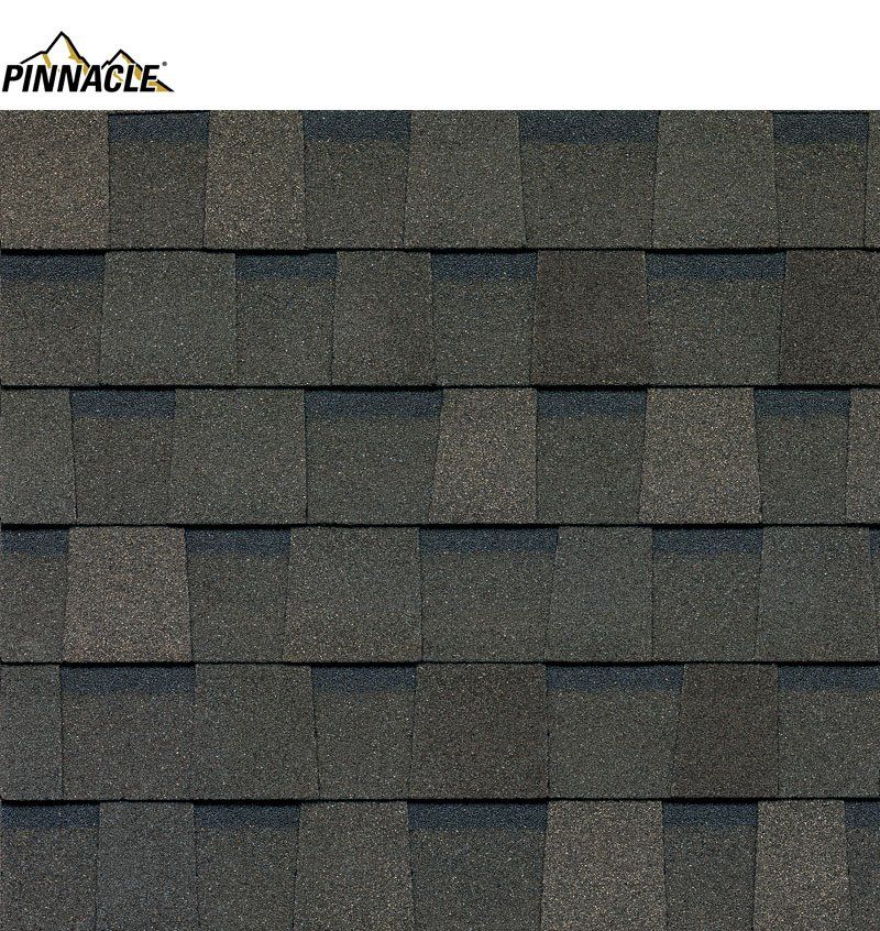 A close up of a pinnacle shingle roof