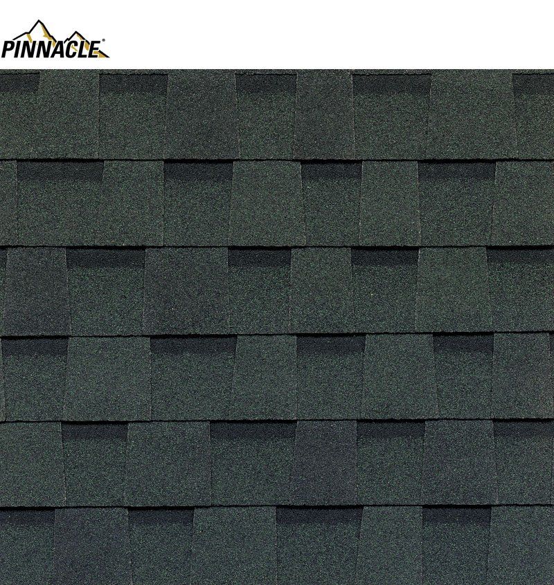 A close up of a pinnacle shingle roof