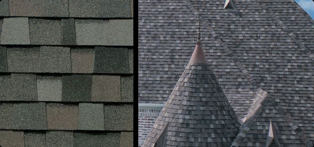 A picture of a roof and a picture of a castle roof.