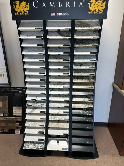 A display of cambria granite counter tops in a store
