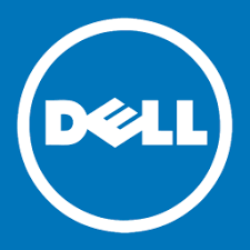 Dell logo: White wordmark inside a blue circle with a white border.