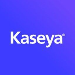 Kaseya logo in white text on a blue to purple gradient background.