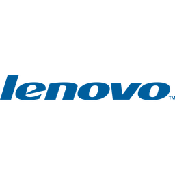 Lenovo logo, blue text on a white background. 