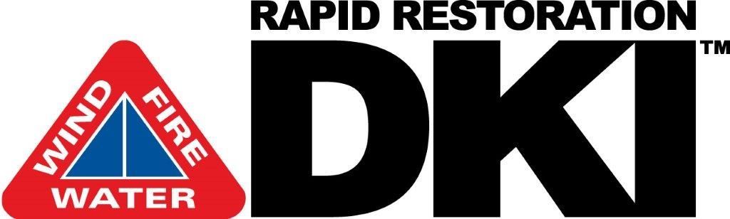 The logo for rapid restoration dki is a red triangle with a blue triangle on it.