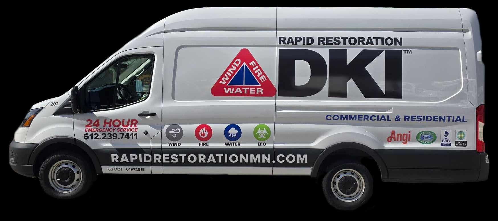 A white van with the word dki on it