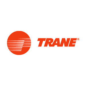 Trane logo in orange with a circular icon and italic wordmark on a white background