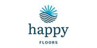 Happy Floors logo with a blue sunburst above the word “happy” and “FLOORS” below.
