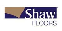 Shaw Floors logo in white text on a purple and tan background