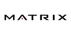 Matrix logo in black with a red triangle accent on a white background