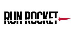 RUN ROCKET logo in black with a red rocket icon on a white background