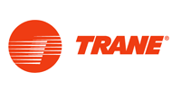The orange Trane company logo consisting of a circular graphic with horizontal lines next to the word 