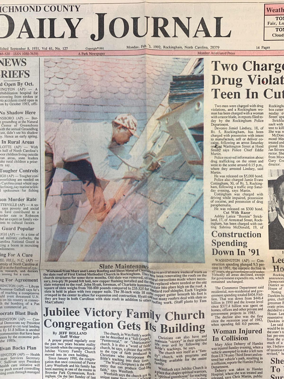 Old newspaper front page: Headline 